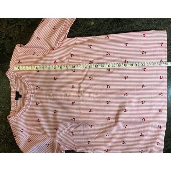NWT TALBOTS sz M popover pink white cherry pullover 1/4 button ruffle blouse - Picture 8 of 8